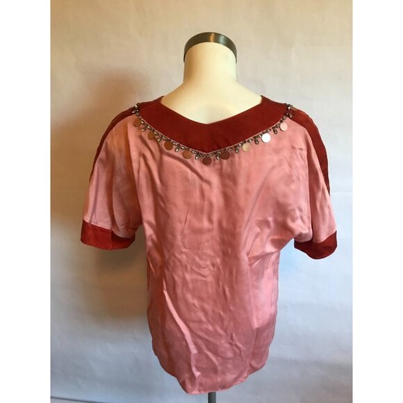 Tory Burch V-Neck Pink Short Sleeve Top W/ Jewel Neckline, Size 0 - Picture 5 of 9